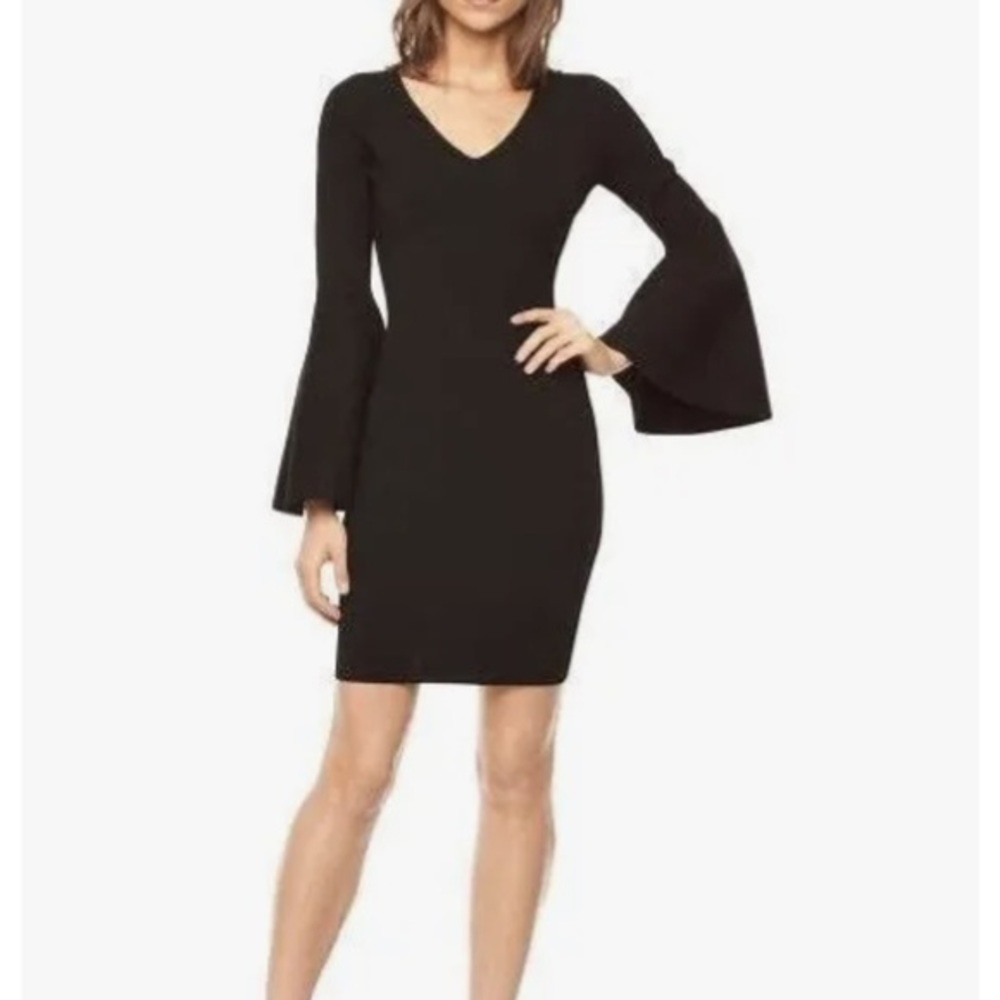 Milly v-neck swing sleeve‎ cocktail dress black stretch knit size 10/12 NWT